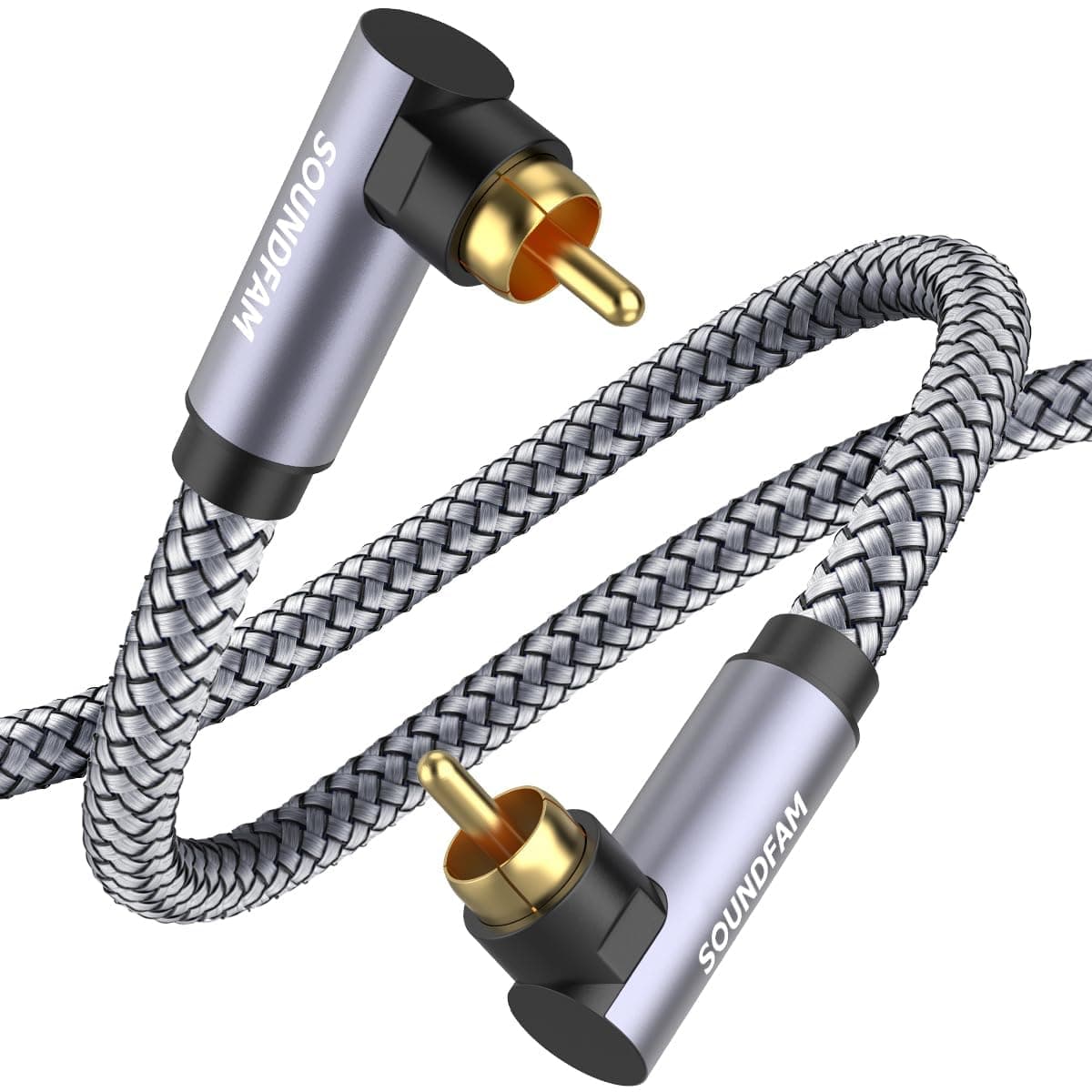 SOUNDFAM Upgrade Dual 90 Grad Subwoofer Kabel - Rechtwinkliges Cinch Kabel RCA Digital Audio Koaxial Kabel