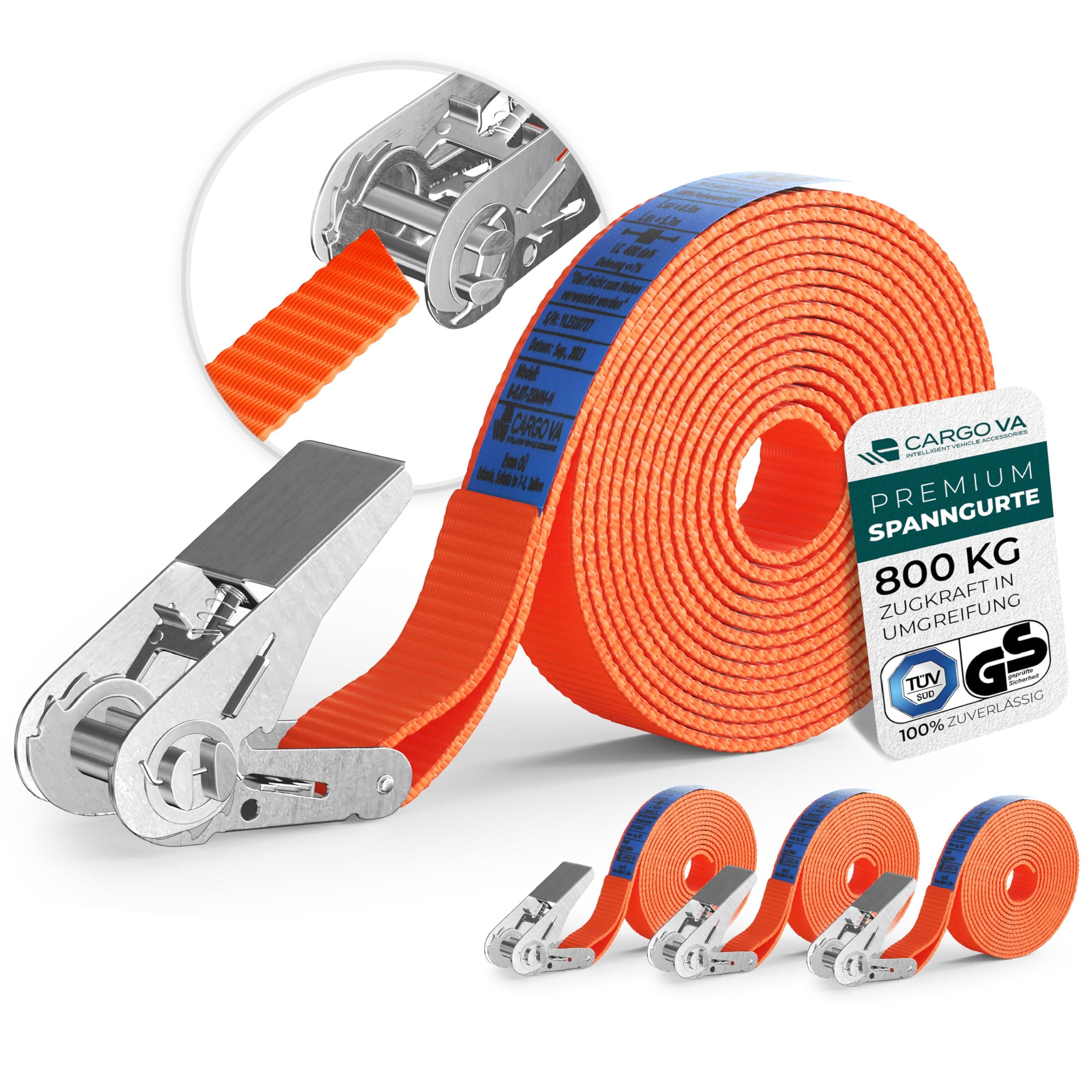 🚚 CargoVA® Robuste 800kg Spanngurte [4er Set] - TÜV/GS Zertifiziert & DIN 🛡️