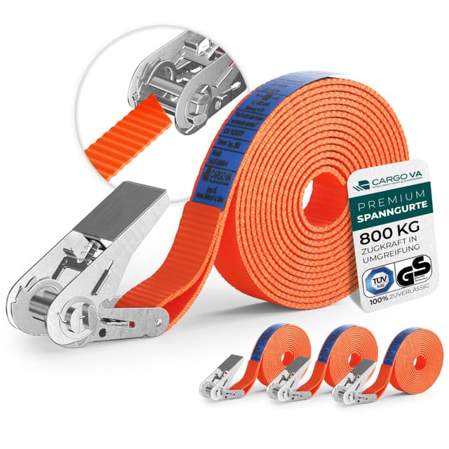🚚 CargoVA® Robuste 800kg Spanngurte [4er Set] - TÜV/GS Zertifiziert & DIN 🛡️