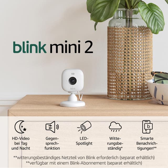 Blink Mini 2 – Überwachungskamera mit HD-Nachtsicht in Farbe und Bewegungserfassung