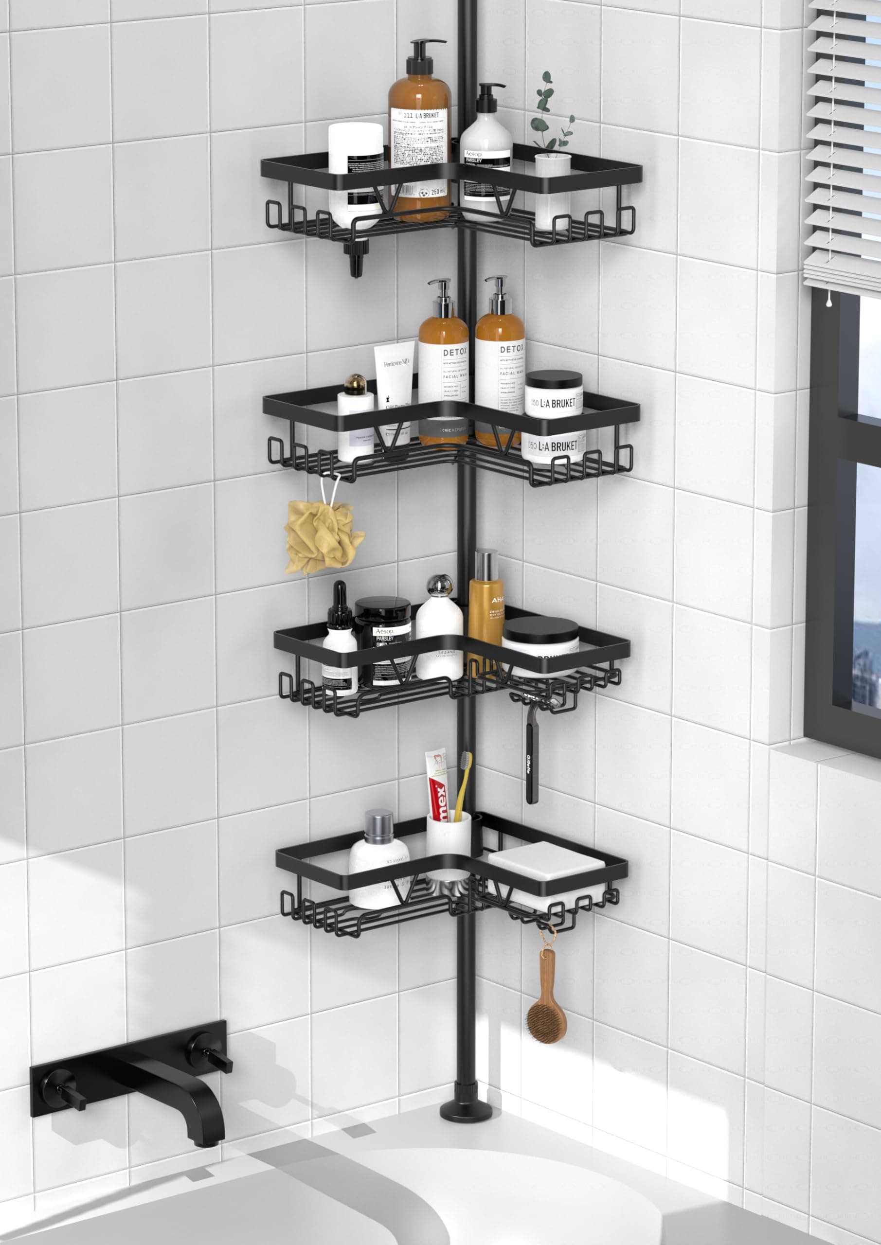 Kegii Teleskop Duschregal Teleskopregal Bad Duschablage Eckregal für Dusche und Badewanne - 4 Stück Schwarz 🚿