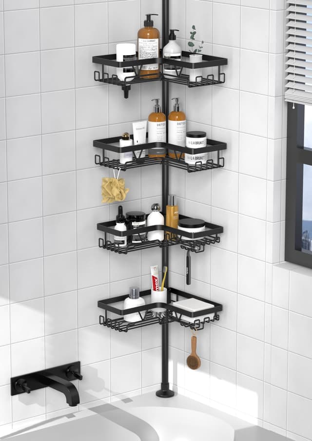 Kegii Teleskop Duschregal Teleskopregal Bad Duschablage Eckregal für Dusche und Badewanne - 4 Stück Schwarz 🚿