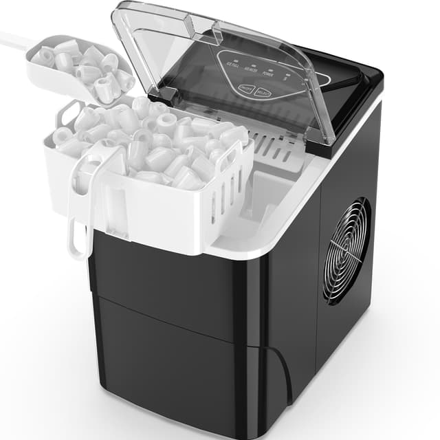 🧊🖤 Mini Tragbare Eiswürfelmaschine 15kg/24h | Kompakter Eiswürfelbereiter | Schnelleis-Maschine | Selbstreinigend | Schwarz