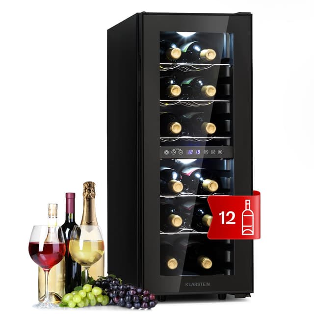 🍷 Klarstein Weinkühlschrank Freistehend 🥂 12 Flaschen 42 Liter Schwarz 🍇