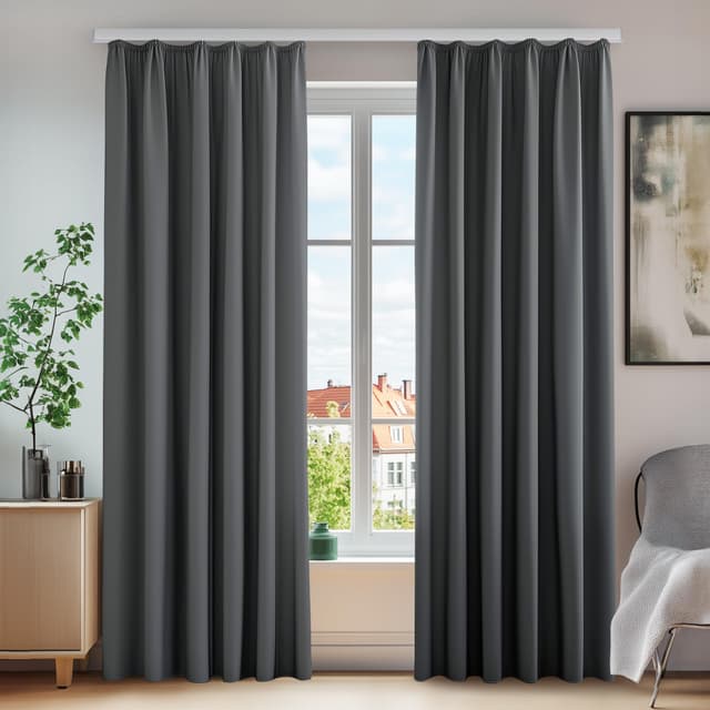 Deconovo Vorhang Blickdicht Gardinen Lärmschutz 🌙 2er Set H200 x B140 cm Dunkelgrau