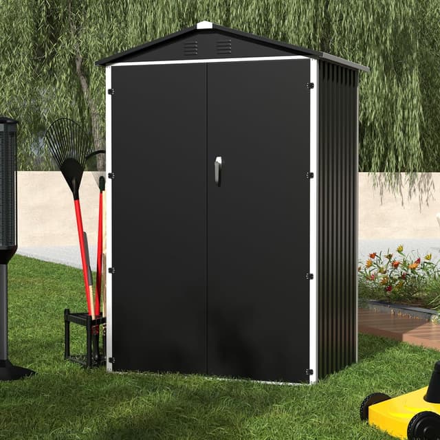 🏡 SUPEER Metall Gerätehaus 2 m² mit Satteldach, H185cm*L125.5cm*W88.5cm Geräteschuppen Garten Schuppen Gartenhaus（schwarz） Schwarz H185cm×L125.5cm×W88.5cm-S