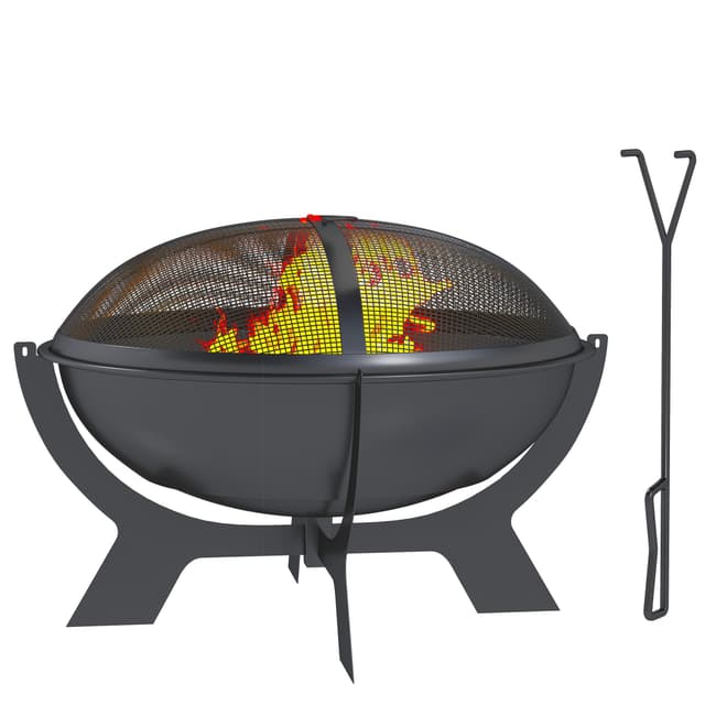 🔥 Outsunny Feuerschale Ø54x39cm | Runde Feuerstelle mit Funkenschutz & Schürhaken