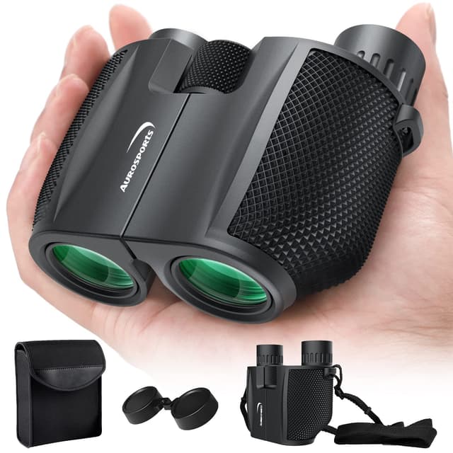 🔭 Aurosports 10x25 Kompakt Fernglas Kinder Erwachsene - Ferngläser Klein Nachtsicht Schwachem Licht Klare Faltbares - Ideal für Outdoor Sportspiele Vogelbeobachtung Reisen Jagd Konzerte Schwarz