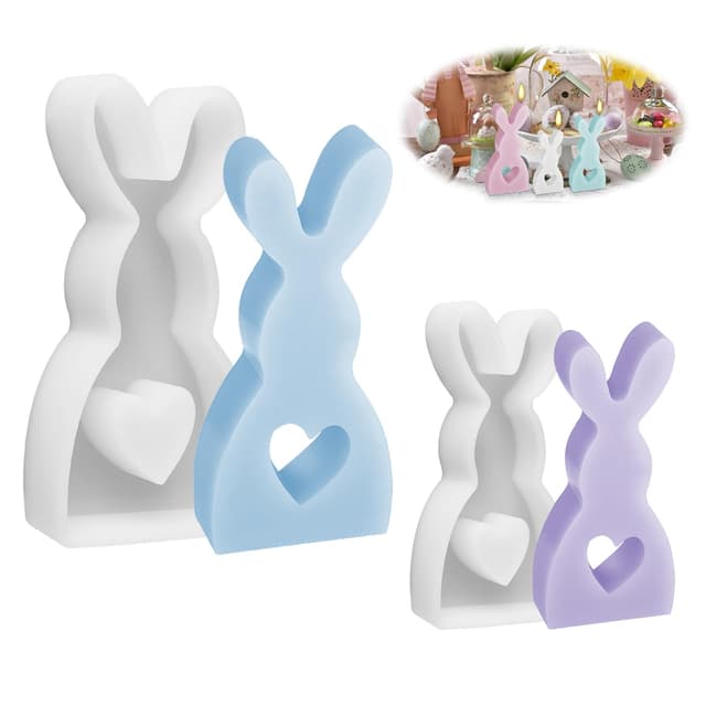 2 Stück Silikonformen Gießformen Ostern Hase,Silikonform Hase 3D,Gipsformen zum Gießen Ostern,Kaninchen Gießformen Silikon,für DIY Deko Gips Sojawachs Kerzen Ostergeschenke Handwerk