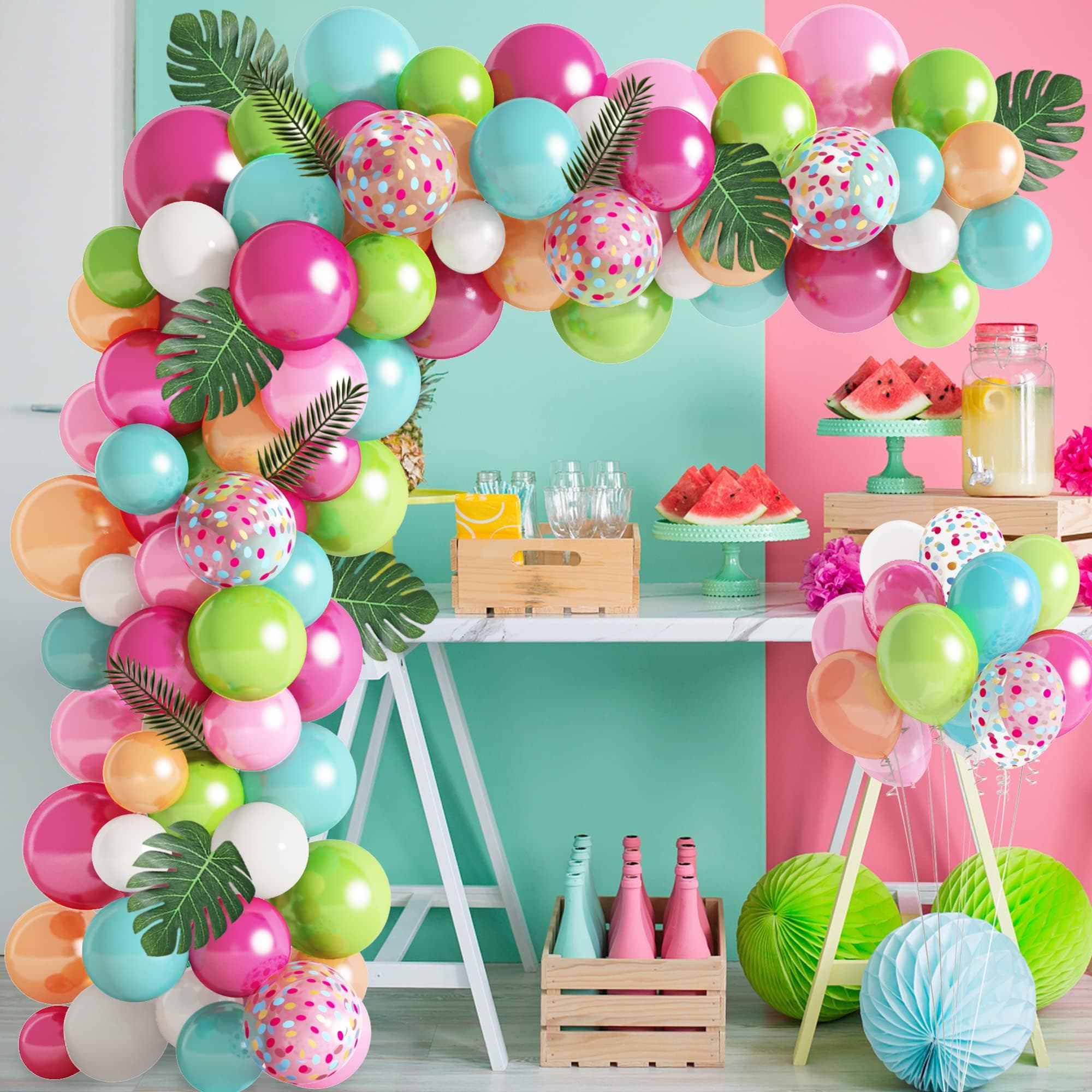 140Stück Tropische Luftballon Girlande Deko Hawaii Grüne Rosa Ballons Flamingo Luftballons Party Deko Konfetti Latex Ballons Palmenblätter für Geburtstag Sommer Party Strand Hochzeit Party Dekoration