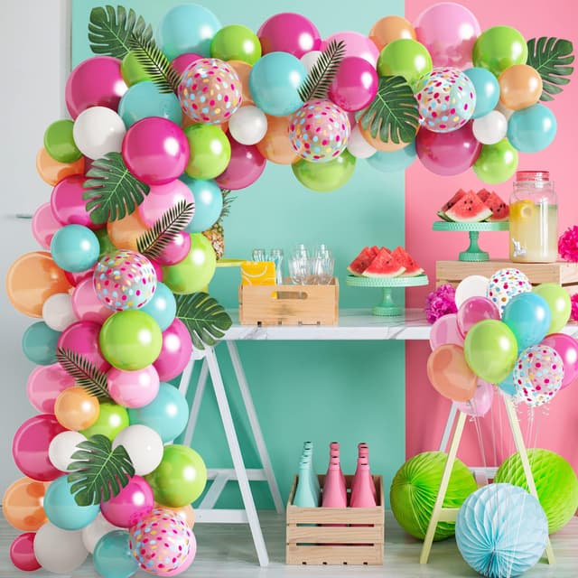 140Stück Tropische Luftballon Girlande Deko Hawaii Grüne Rosa Ballons Flamingo Luftballons Party Deko Konfetti Latex Ballons Palmenblätter für Geburtstag Sommer Party Strand Hochzeit Party Dekoration