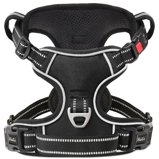 HEELE Hundegeschirr, Brustgeschirre für Hunde, Laufgeschirre Hund mit abschließbarem Schnappverschluss, einstellbare reflektierende Hundegeschirre, Offen am Hals, Anti Zug Dog Harness, Schwarz, L L - Brustumfang: 43-86cm Schloss-Schwarz