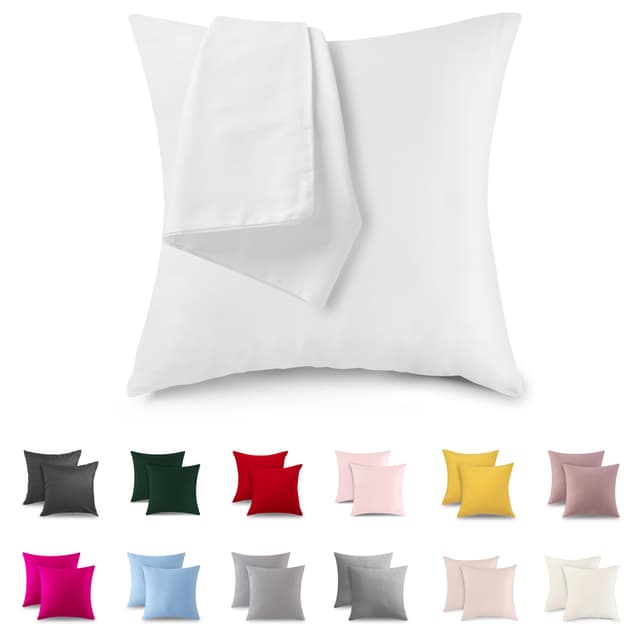 ATsense 2er Set Kissenbezug 40x40 cm - 100% Baumwolle, Weiß Kopfkissenbezug mit Reißverschluss, Super Weicher Kissenbezug, ÖkoTex Zertifiziert für Allergiker Geeignet 2er Set 40x40 cm Weiß