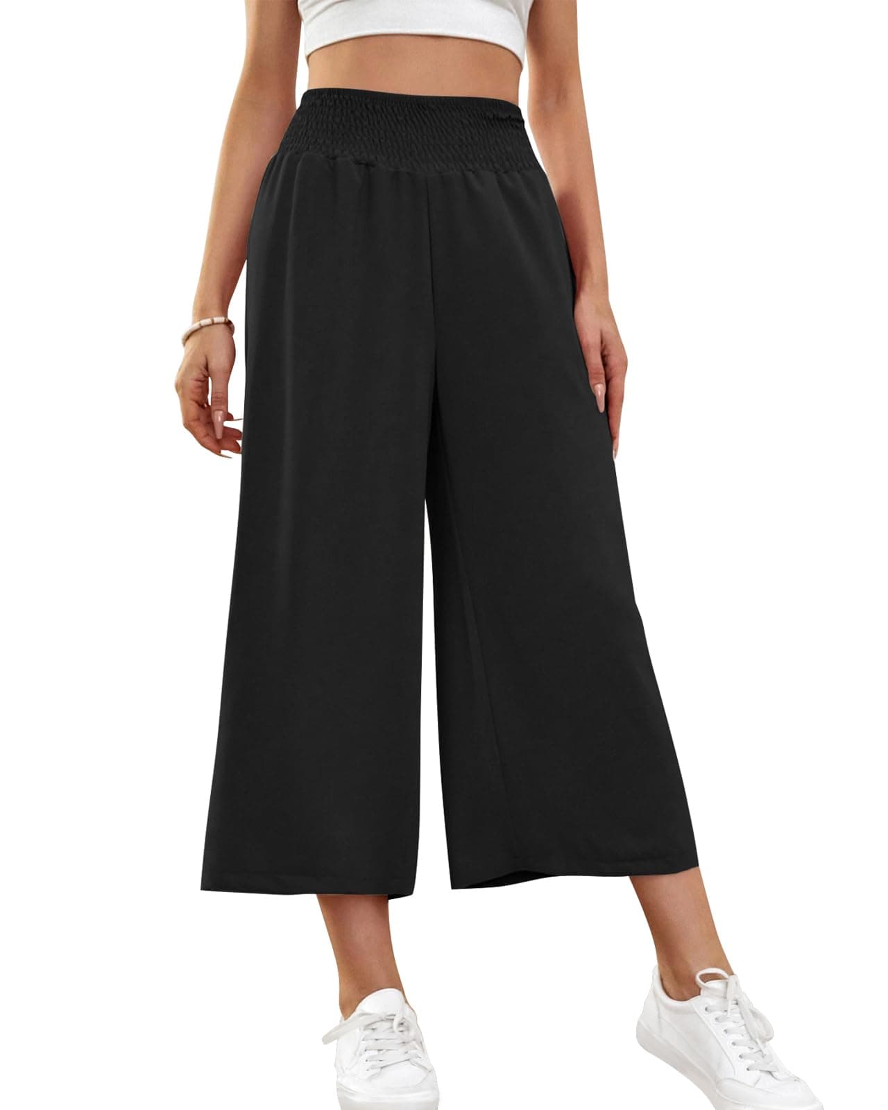 HMIYA Damen 3/4 Culotte Hose Leichte Weites Bein Sommerhose L Schwarz 🌞👖