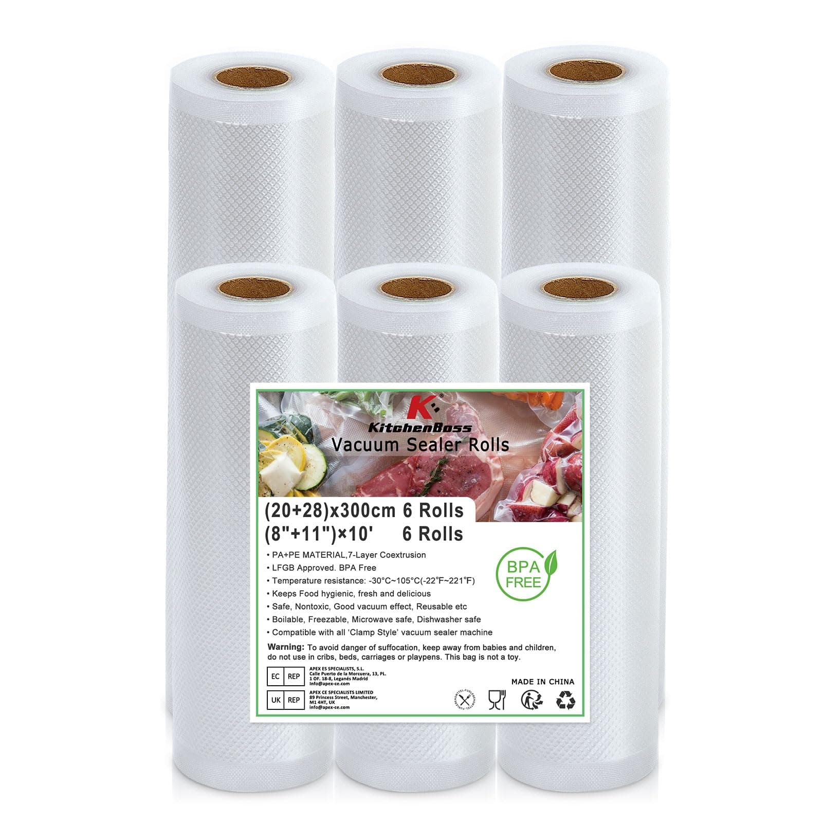 🌟 KitchenBoss Vakuumierbeutel 6 Rollen 20/28 x 300cm 🌟