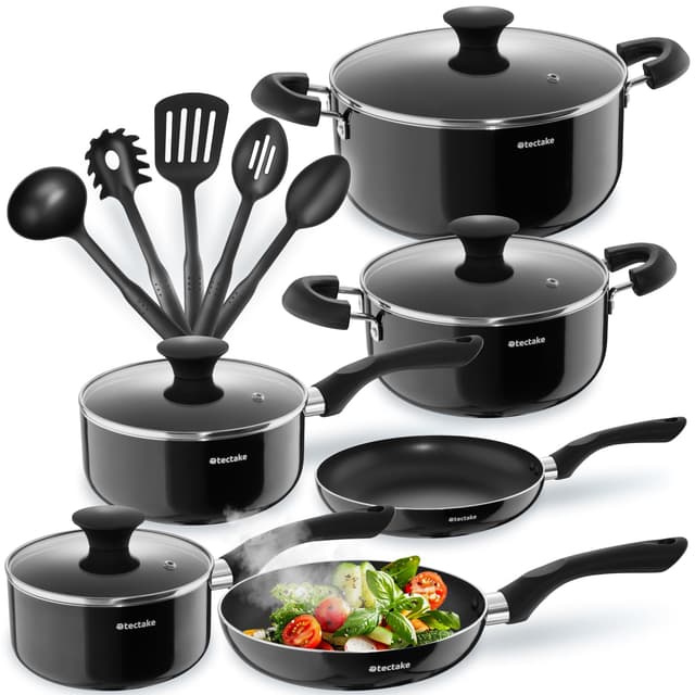 🍳🔪 tectake® 15tlg Küchenhelfer & Töpfe Set - Antihaft Aluminium Kochtopf Set 🍳🔪