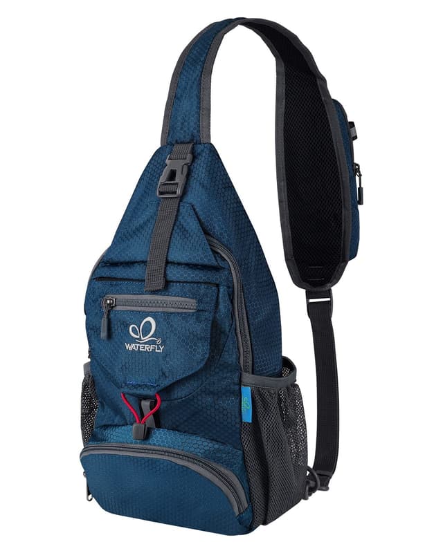 🎒 WATERFLY Brusttasche Sling Bag Klein: Faltbarer Herr Crossbody Bodybag Crossbag Slingbag Crossover Single Chest Rucksack Schultertasche Schulterrucksack Cross Body Herren Damen Reisen Wandern Blau