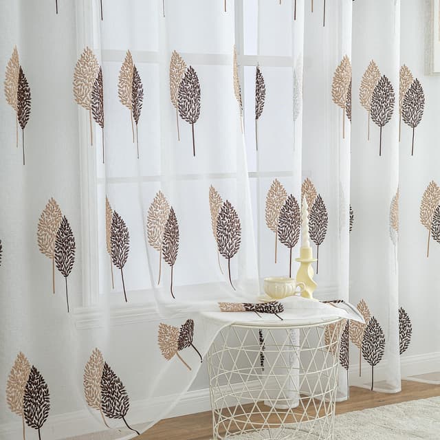 MIULEE Wohnzimmer Vorhänge Transparent mit Kaffee und Braun Blätter 🍂 Muster