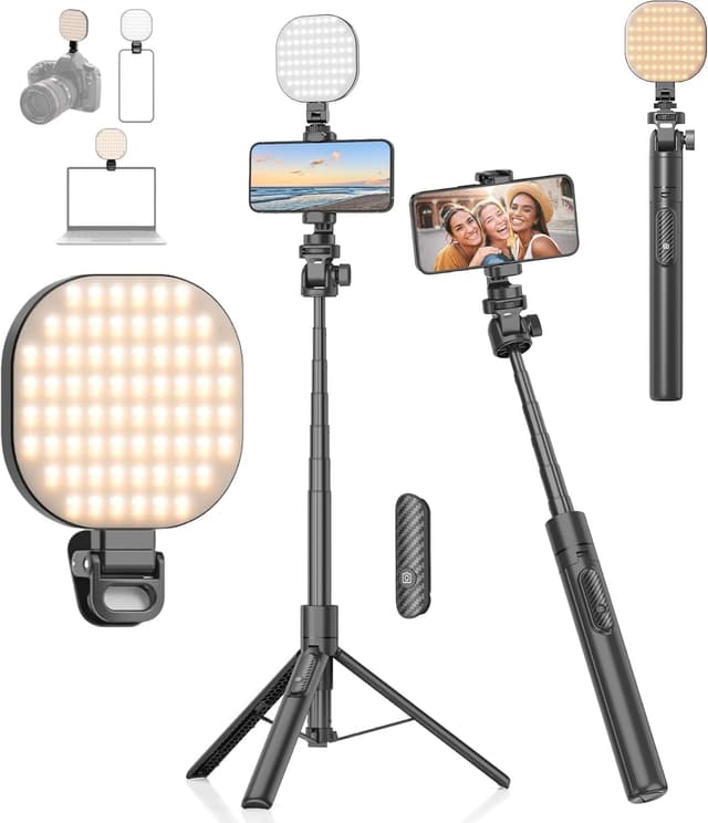 📸🌟 Gahenwo Vlogging Kit: Selfie Stick Handy-Stativ mit LED-Aufhellung, 155cm Kamera Stativ Ständer 🌟📸