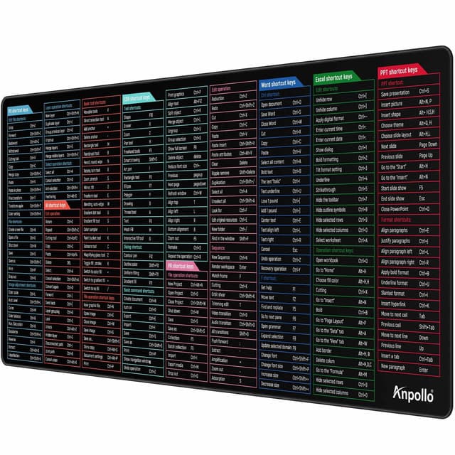 🌟 Anpollo Großes Mauspad mit Office Software Tastatur Tastenkombinationen Schlüssel Multiduty 🖱️