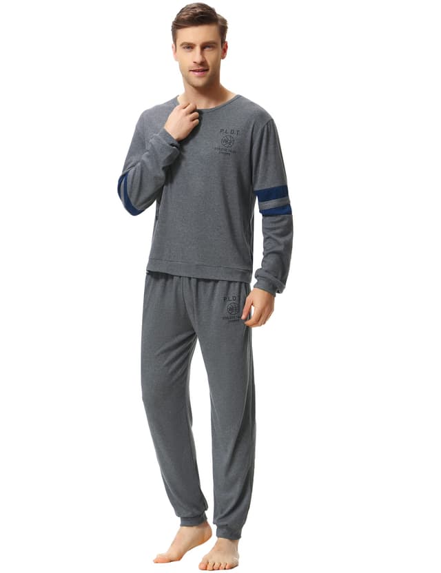 Herren Schlafanzug Set aus Baumwolle mit Tasche Winter Nachtwäsche XXL Schwarz-3 😴