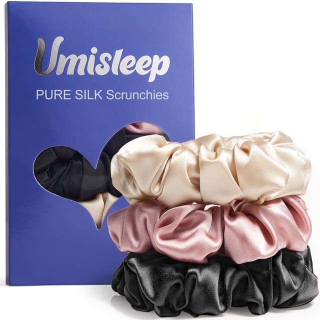🌸🖤🥂 Umisleep 3er Set 100% Mulberry Seiden Scrunchies für Damen 🌸🖤🥂