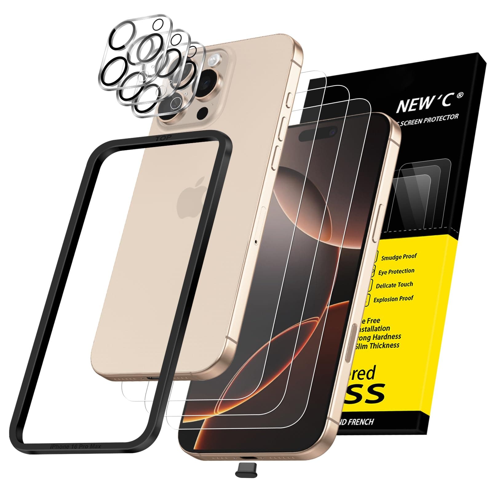 📱🔒 NEW'C 3x Panzerglas für iPhone 16 Pro Max 6,9 Zoll - Kratzfest & Doppelkameraschutz