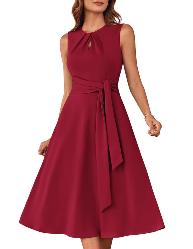 👗 GRACE KARIN Damen A-Linien-Midikleid Ärmelloses Rundhalskleid mit Gürteltaschen 🎉