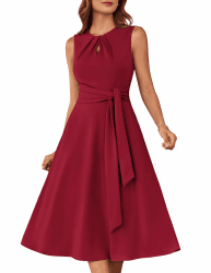 👗 GRACE KARIN Damen A-Linien-Midikleid Ärmelloses Rundhalskleid mit Gürteltaschen 🎉