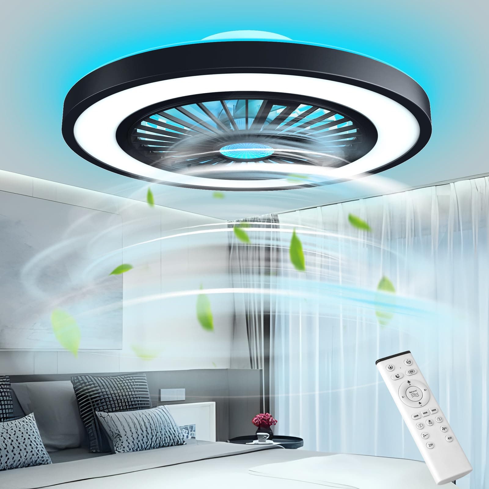 Nigecue 70W Deckenventilator mit Beleuchtung, Ø54CM Deckenlampe Deckenleuchte mit Ventilator Fernbedienung