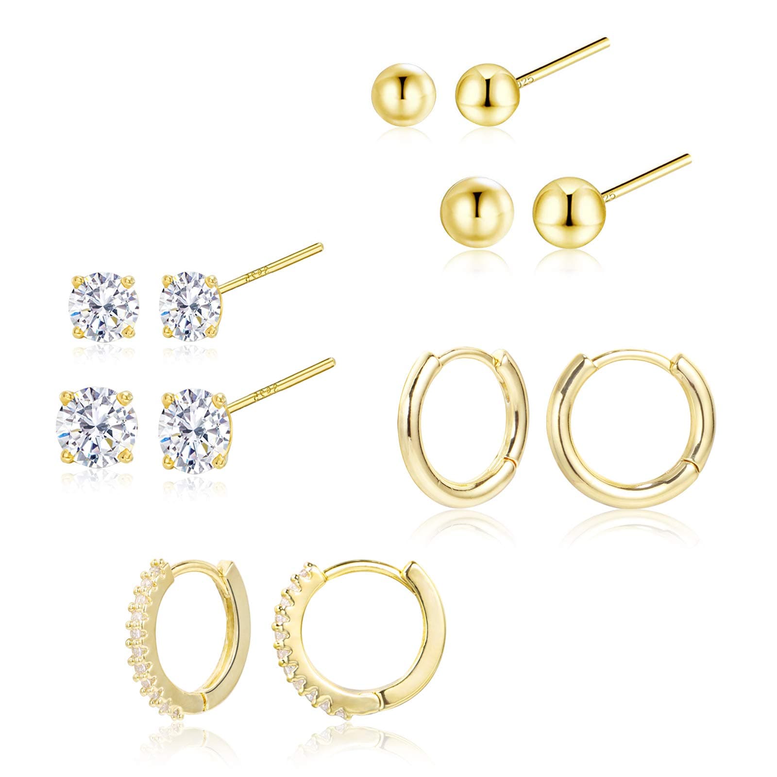 Gold Ohrringe Set für Damen - 6 Paare Hypoallergen Sterling Silber 925 😍👂