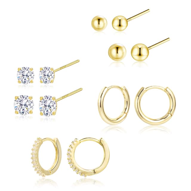 Gold Ohrringe Set für Damen - 6 Paare Hypoallergen Sterling Silber 925 😍👂