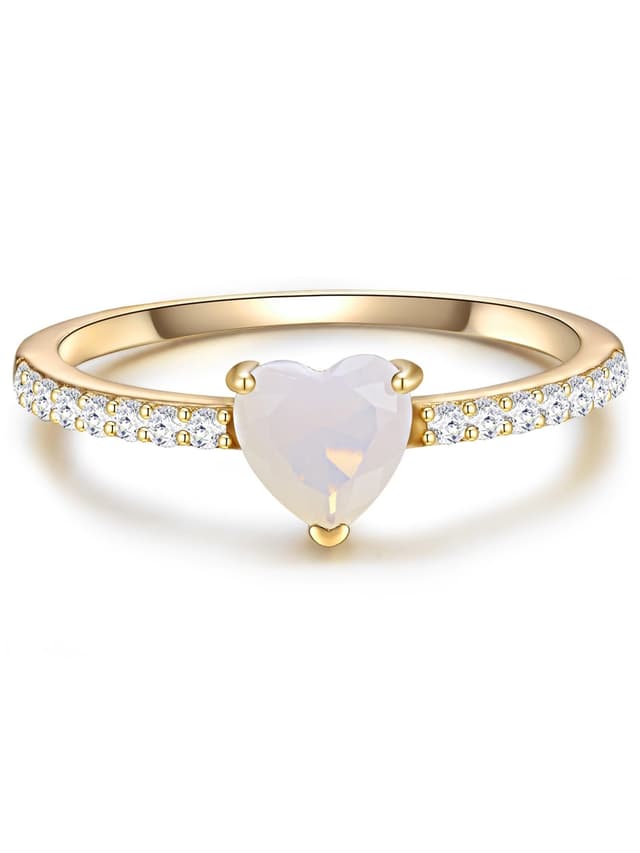 GLANZSTÜCKE MÜNCHEN Damen Herz-Ring 925/- Sterling Silber gelbvergoldet mit Mondstein (synth.) Zirkonia weiß