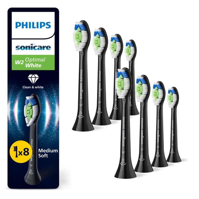 Philips Sonicare W2 Optimal White, Original Ersatzbürstenköpfe, Schwarz, 8er-Pack, HX6068/88 Neu