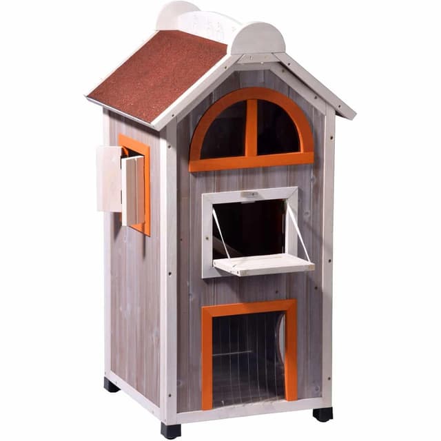 Angebot: dobar® 55018FSC Katzenhaus 'Fancy Cat' 🐱 - Großer Katzenturm aus Massivholz mit Hängematte