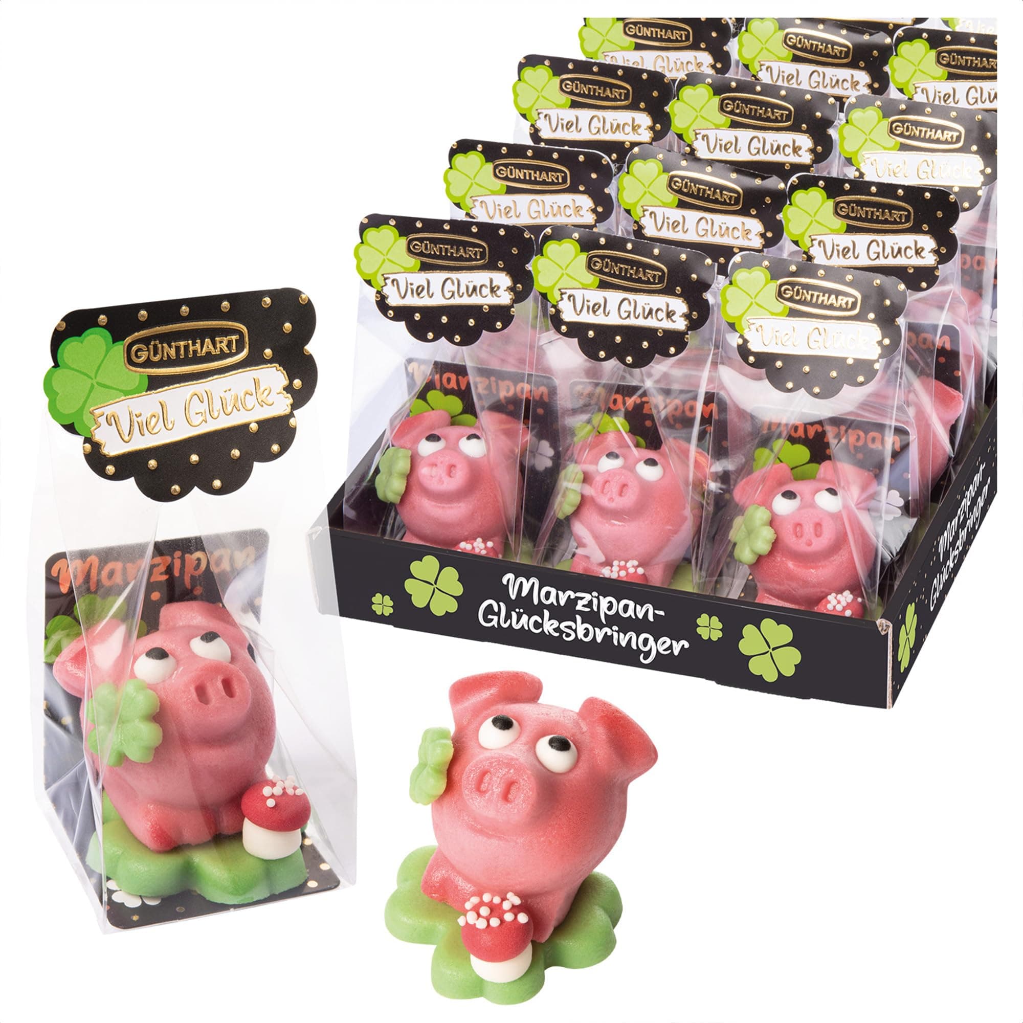 🐷🍀 Günthart Marzipan Schweinchen auf Kleeblatt 🍬🐖