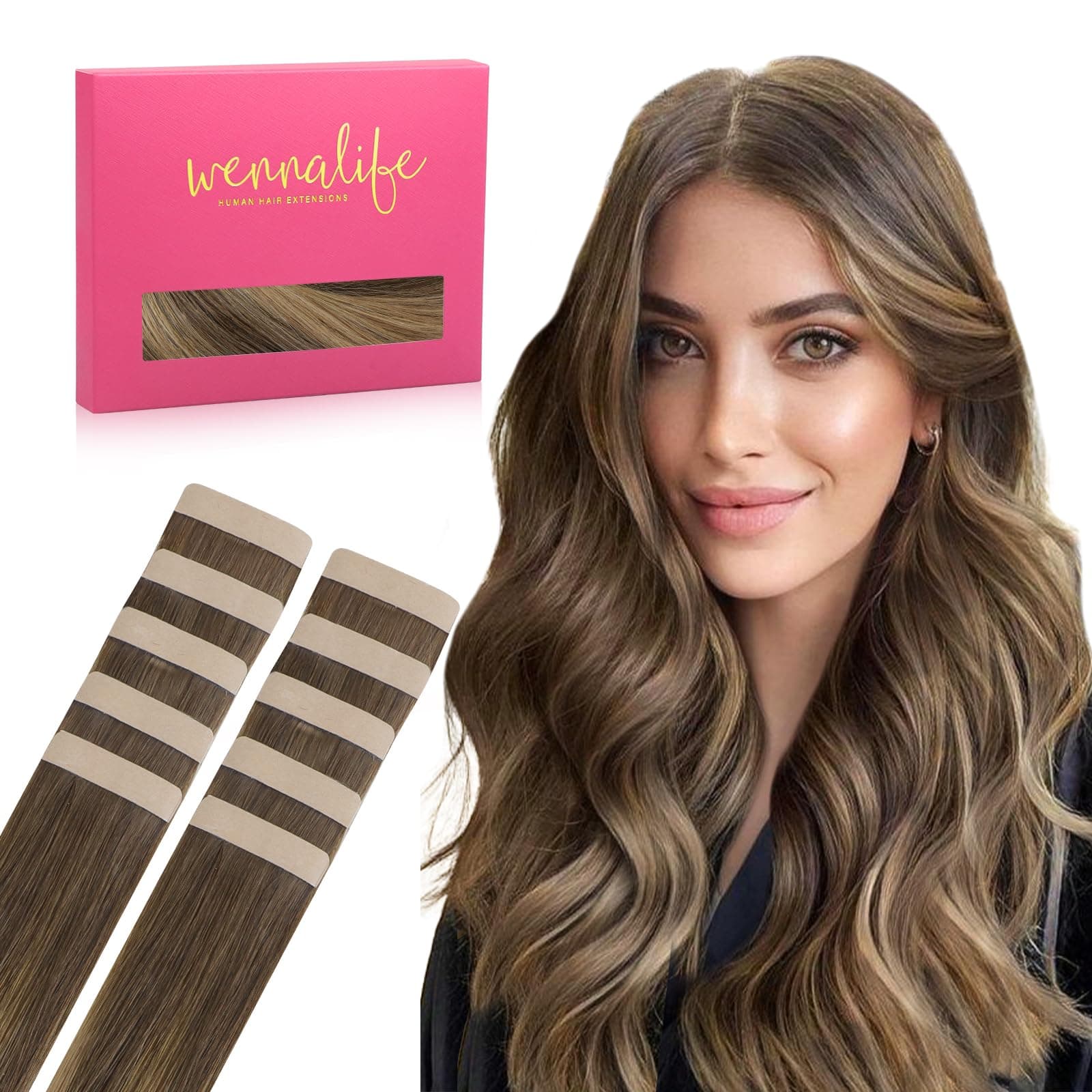 WENNALIFE Tape Extensions Echthaar, 40cm 25g 10 Stück 🌟