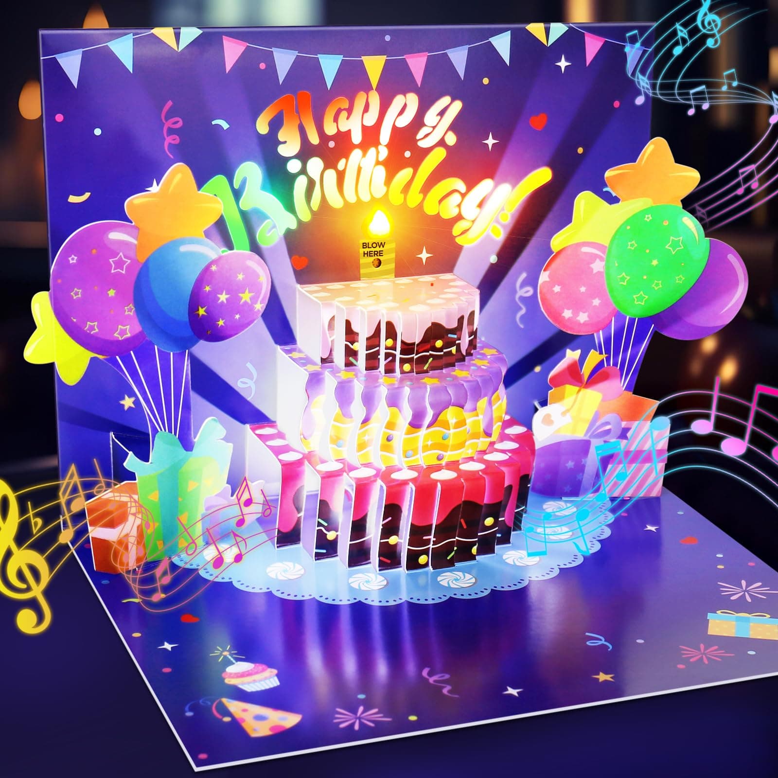🎂 FITMITE Geburtstagskarte, Ausblasbare Kerze 3D Pop Up Karte Geburtstag 🎉