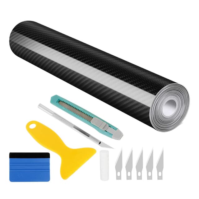 🚗 Wilktop 6D Autocollant Carbone Film | Haute Brillance 6D Autocollant Voiture Fibre Vinyle Adhésif Autocollants Pour Véhicule Décoration (Noir 30 x 300 cm) 🌟