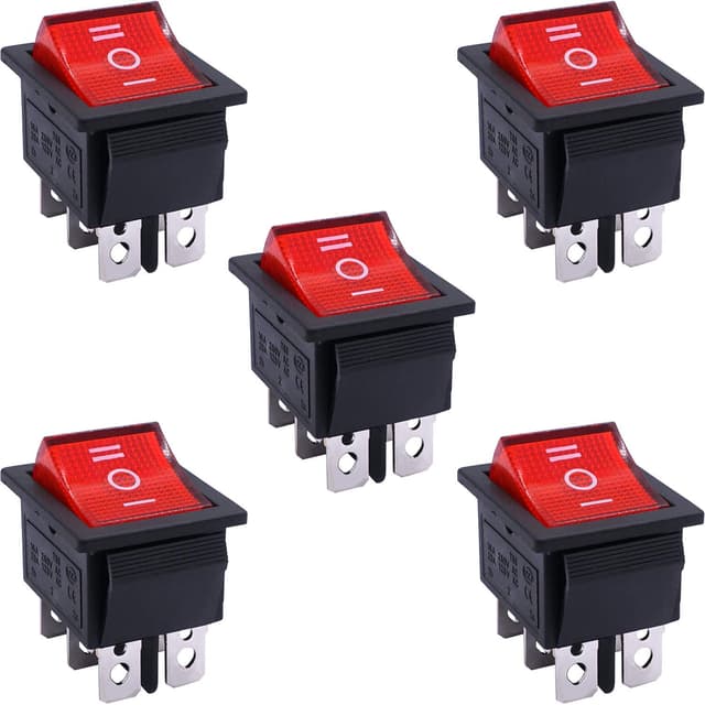 Taiss 5 Stücke Kippschalter 6 Polig 3 Position DPDT EIN/AUS/EIN 🔴 LED AC 250V/16A 125V/20A Wippschalter KCD2-203N-R