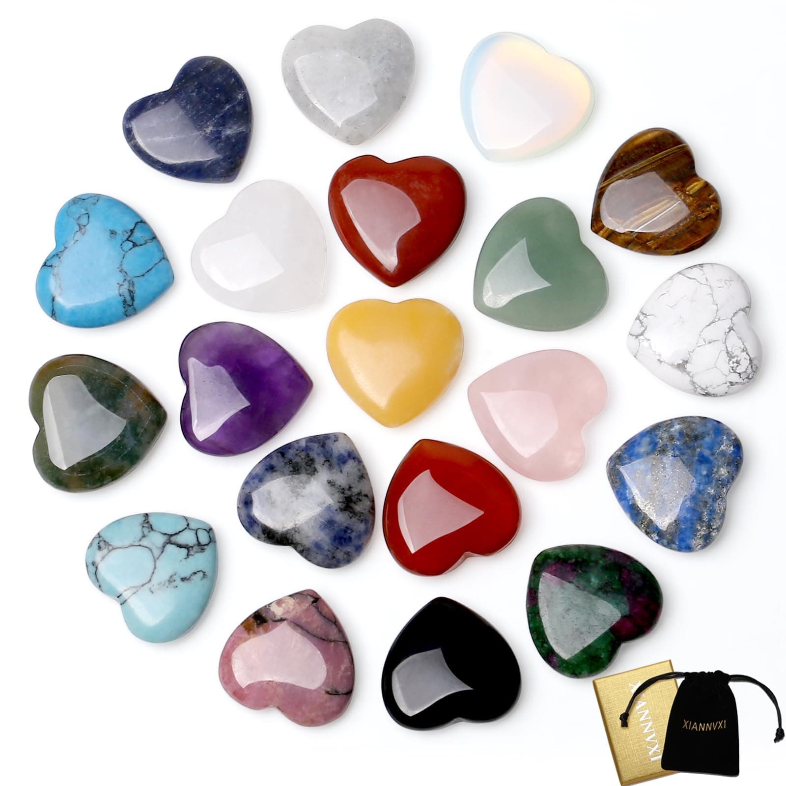 🔮 XIANNVXI 20 Stück Glücksbringer Herz Deko Kristalle Edelsteine Set Valentinstag ❤️
