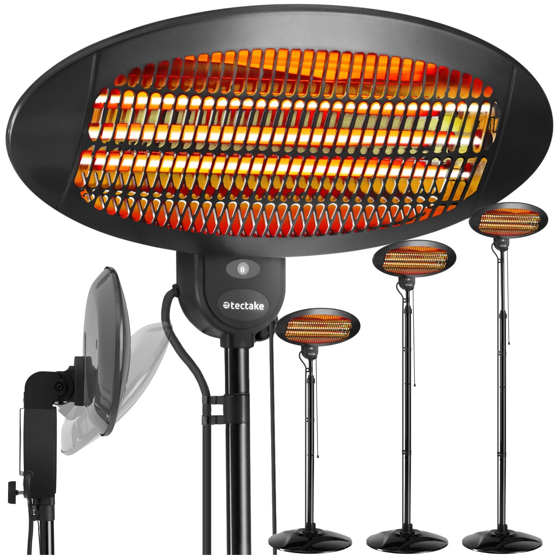 🔥 tectake® Infrarot Heizstrahler, Heizlüfter mit Standfuß oder Wandmontage | 2000W | 3 Stufen