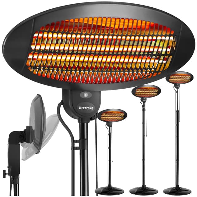 🔥 tectake® Infrarot Heizstrahler, Heizlüfter mit Standfuß oder Wandmontage | 2000W | 3 Stufen