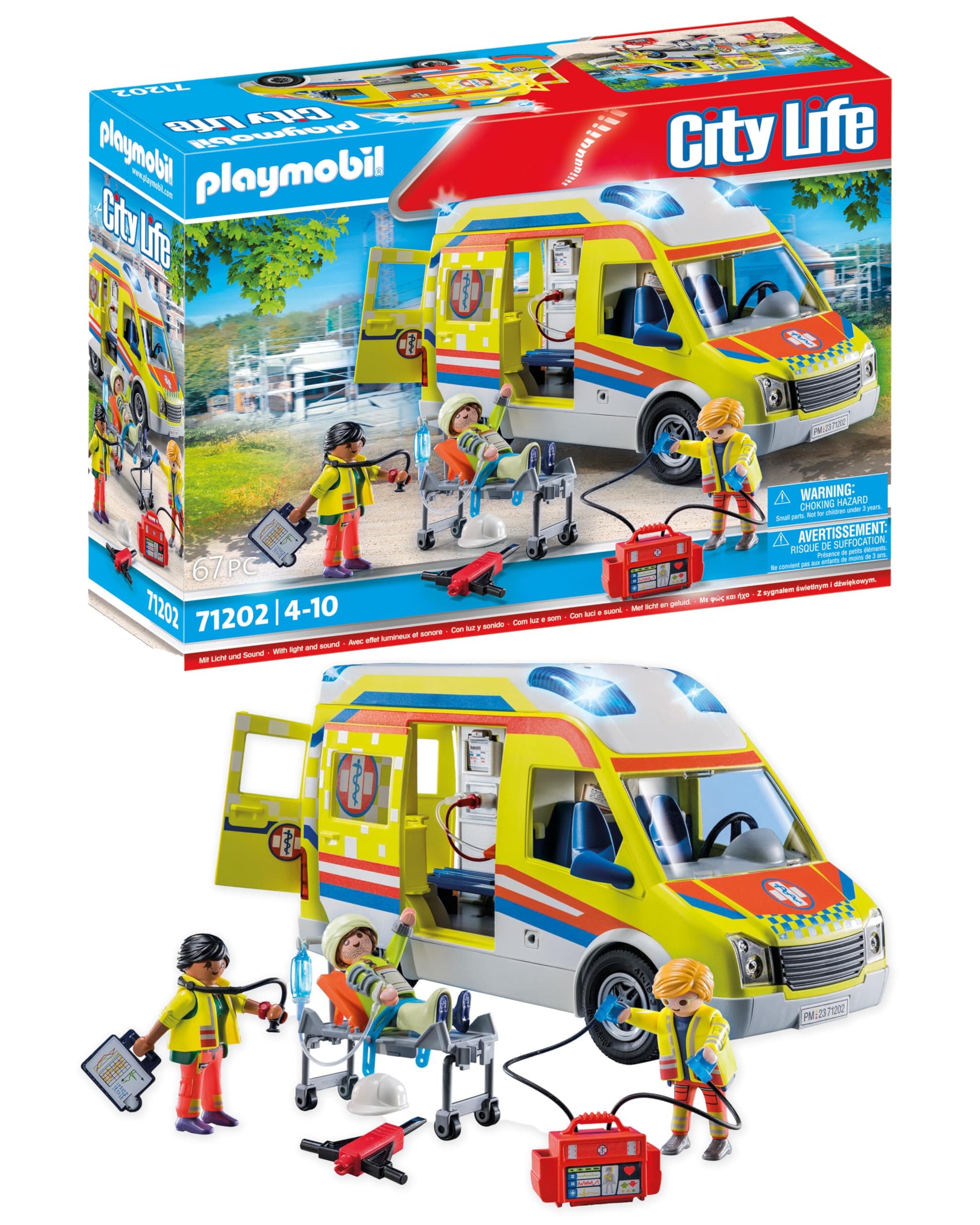 PLAYMOBIL City Life Rettungswagen mit Licht und Soundeffekten Spielzeug für Kinder ab 4 Jahren 71202 Einzeln