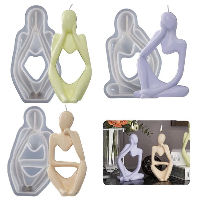 🕯️🎨 Youery 3 Stück Kerzenform Silikon - Abstrakte Denker Statue Epoxidharz Formen