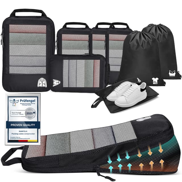 🔥 8-teilige Compression Packing Cubes - Koffer Organizer Set für ultimative Packeffizienz! 🧳