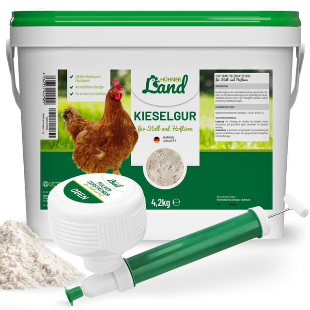 HÜHNER Land Kieselgur für Hühner 4,2kg + Profi Zerstäuber 🐓