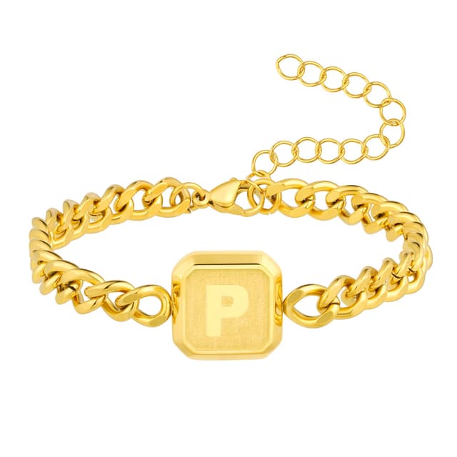 Buchstaben Armband Schwarzes Quadrat A-Z Initiale Kubanische Gliederkette Herrenarmbänder 🎁