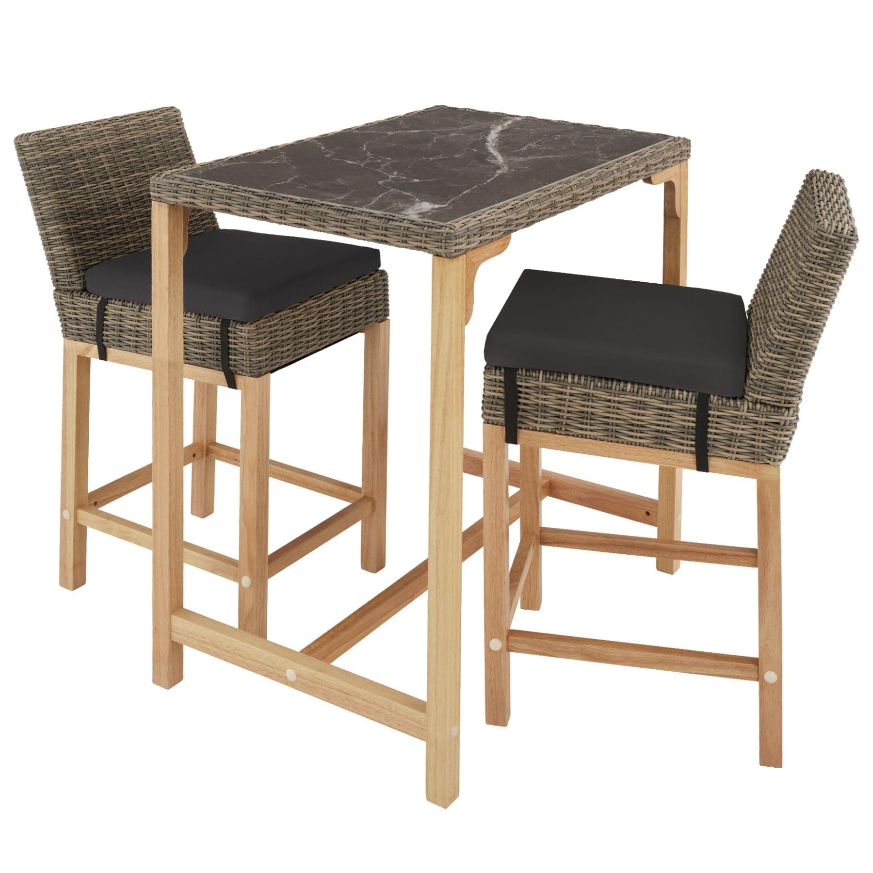 🌿🌞 Tectake® Alu Rattan Bartisch mit Barhocker - Gartenbar Set 🍹🌼