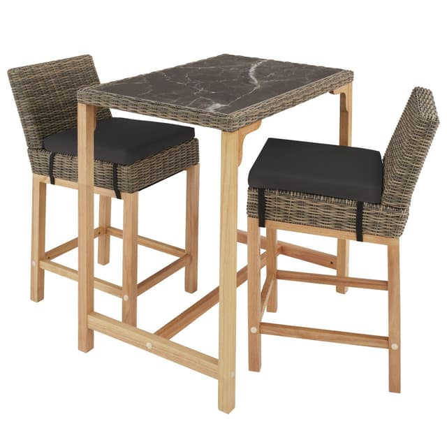 🌿🌞 Tectake® Alu Rattan Bartisch mit Barhocker - Gartenbar Set 🍹🌼